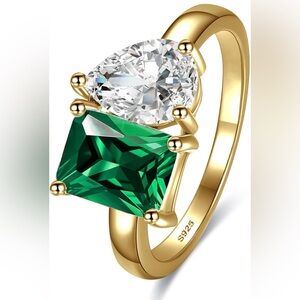 Yaresul S925 Sterling Silver 14K Gold Plated size 5 green and white stone.